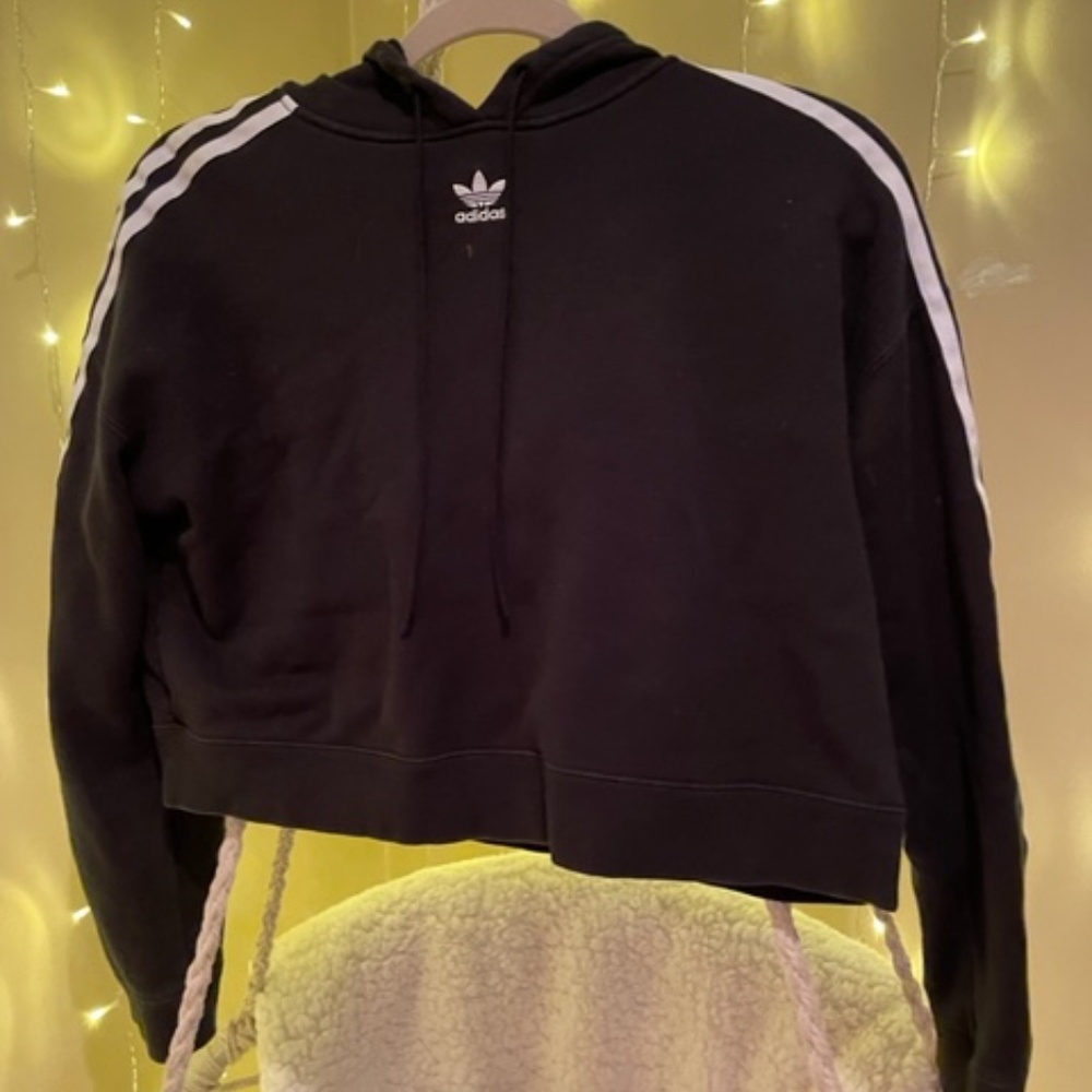 Adidas Black and White Stripe Cropped Sweatshirt Size Medium